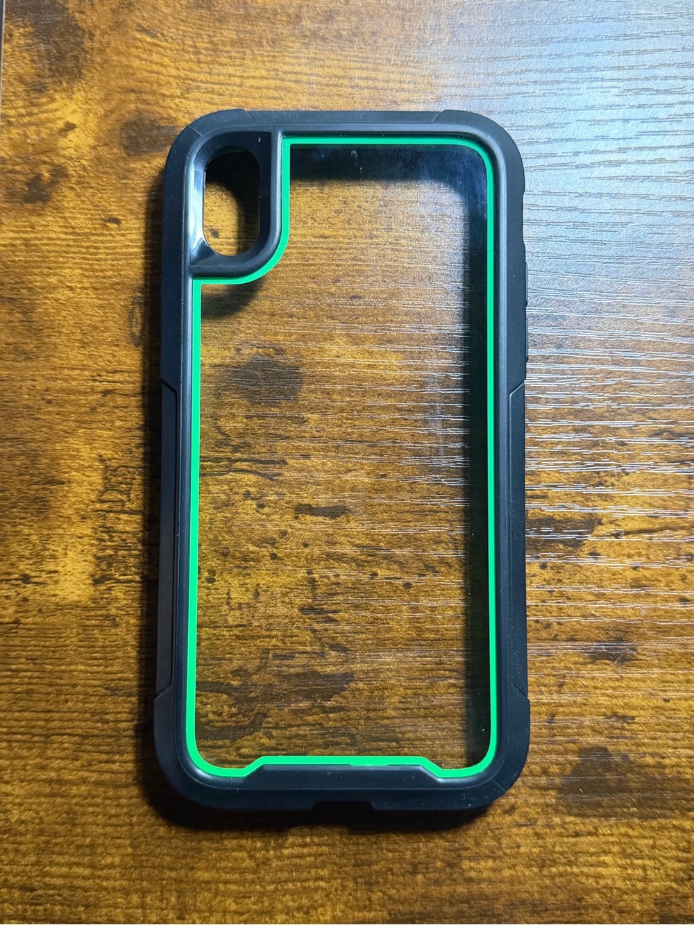 Rugged Black Phone Case with Green Accent - Clear Back Protective Cover for (XR)